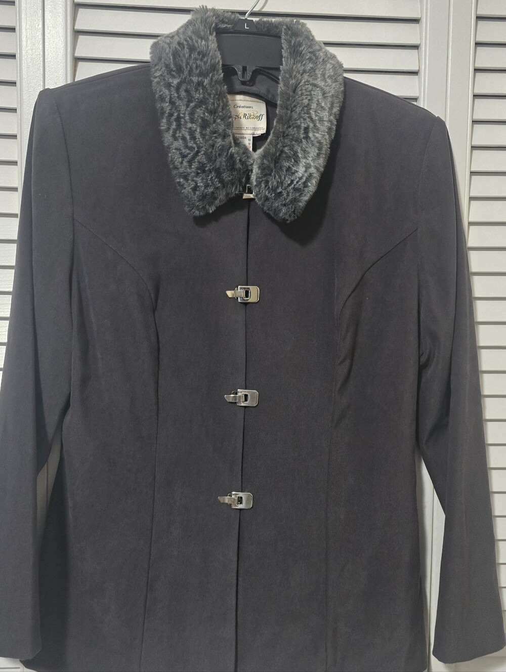 Joseph Ribkoff  Faux Fur Removable Collar Tailored Jacket Charcoal Gray Size 10